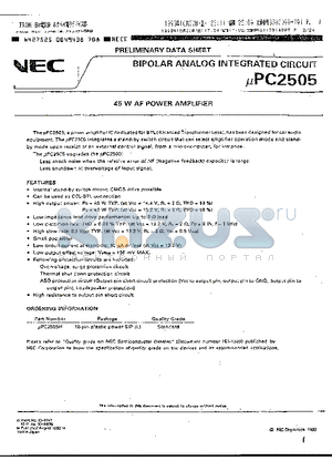 UPC2505 datasheet - BIPOLAR ANALOG INTEGRATED CIRCUIT