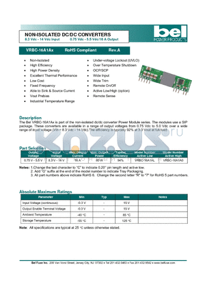 VRBC-16A1A0 datasheet - NON-ISOLATED DC/DC CONVERTERS