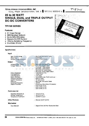 TP1102 datasheet - 25 to 30 WATT SINGLE, DUAL and TRIPLE OUTPUT DC-DC CONVERTERS