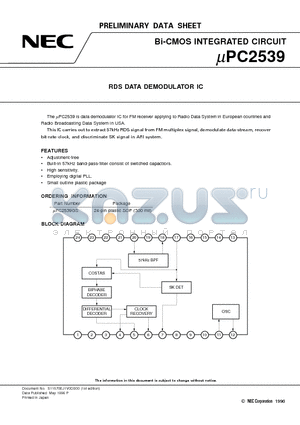 UPC2539 datasheet - RDS DATA DEMODULATOR IC