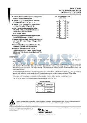 SN74LVCH245 datasheet - OCTAL BUS TRANSCEIVER WITH 3-STATE OUTPUTS