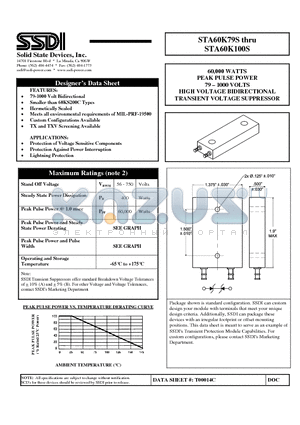 STA60K360S datasheet - 60,000 WATTS PEAK PULSE POWER 79 - 1000 VOLTS HIGH VOLTAGE BIDIRECTIONAL TRANSIENT VOLTAGE SUPPRESSOR