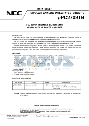 UPC2709TB datasheet - 5 V, SUPER MINIMOLD SILICON MMIC MEDIUM OUTPUT POWER AMPLIFIER