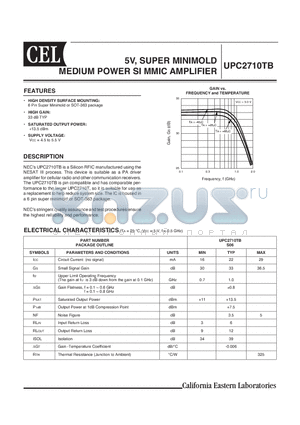 UPC2710TB datasheet - 5V, SUPER MINIMOLD MEDIUM POWER SI MMIC AMPLIFIER
