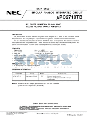 UPC2710TB_1 datasheet - 5 V, SUPER MINIMOLD SILICON MMIC MEDIUM OUTPUT POWER AMPLIFIER