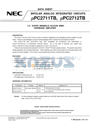 UPC2712TB datasheet - 5 V, SUPER MINIMOLD SILICON MMIC WIDEBAND AMPLIFIER