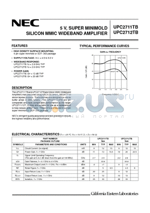 UPC2712TB-E3 datasheet - 5 V, SUPER MINIMOLD SILICON MMIC WIDEBAND AMPLIFIER