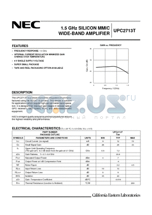 UPC2713T datasheet - 1.2 GHz LOW NOISE WIDE BAND AMPLIFIER SILICON BIPOLAR MONOLITHIC INTEGRATED CIRCUIT