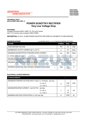 SHD124522 datasheet - POWER SCHOTTKY RECTIFIER Very Low Voltage Drop