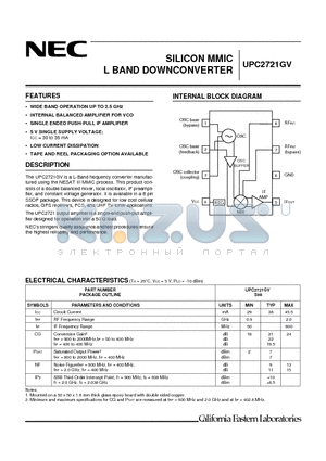 UPC2721GV datasheet - SILICON MMIC L BAND DOWNCONVERTER