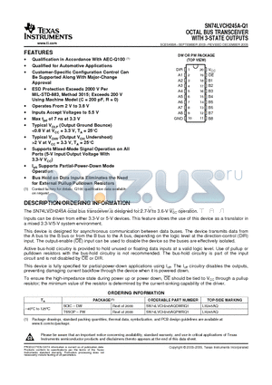 SN74LVCH245AQPWRQ1 datasheet - OCTAL BUS TRANSCEIVER WITH 3-STATE OUTPUTS