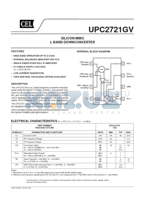 UPC2721GV-E1-A datasheet - SILICON MMIC L BAND DOWNCONVERTER