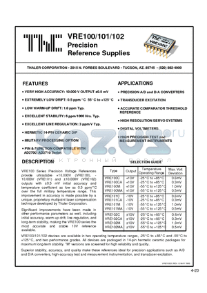 VRE100CA datasheet - Precision Reference Supplies