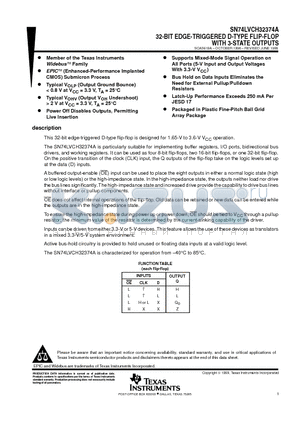 SN74LVCH32374A datasheet - 32-BIT EDGE-TRIGGERED D-TYPE FLIP-FLOP WITH 3-STATE OUTPUTS