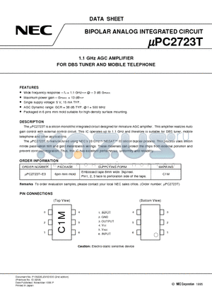 UPC2723T-E3 datasheet - 1.1 GHz AGC AMPLIFIER FOR DBS TUNER AND MOBILE TELEPHONE