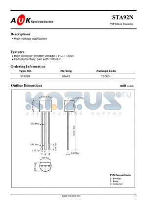 STA92N datasheet - PNP Silicon Transistor