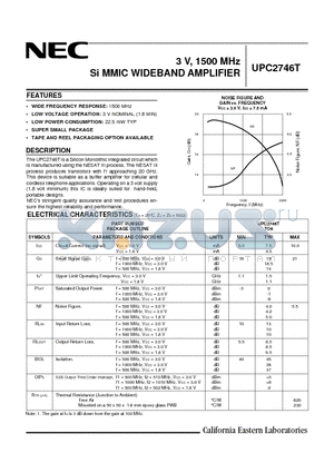 UPC2746T datasheet - 3 V, 1500 MHz Si MMIC WIDEBAND AMPLIFIER