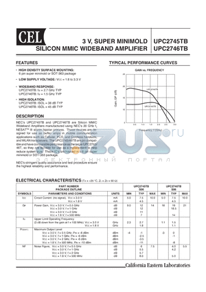 UPC2746TB-E3-A datasheet - 3 V, SUPER MINIMOLD SILICON MMIC WIDEBAND AMPLIFIER