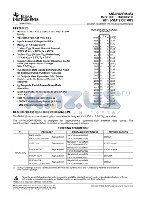 SN74LVCHR16245AGR datasheet - 16-BIT BUS TRANSCEIVER WITH 3-STATE OUTPUTS