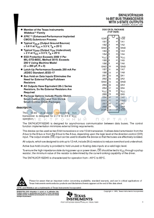 SN74LVCR162245DGG datasheet - 16-BIT BUS TRANSCEIVER WITH 3-STATE OUTPUTS