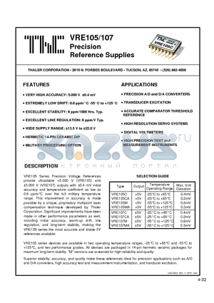 VRE107C datasheet - Precision Reference Supplies