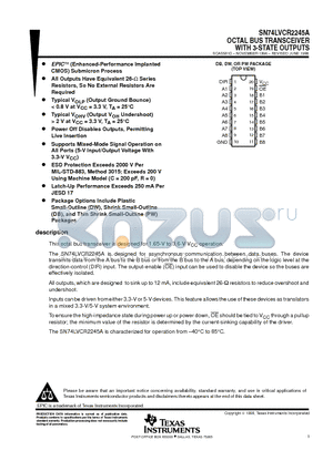 SN74LVCR2245A datasheet - OCTAL BUS TRANSCEIVER WITH 3-STATE OUTPUTS