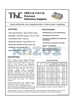 VRE115CA datasheet - Precision Reference Supplies
