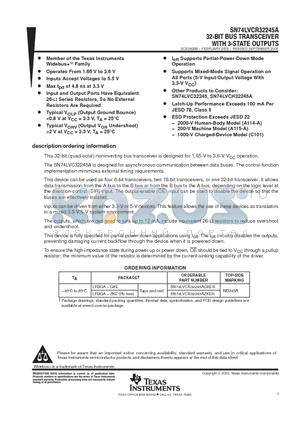 SN74LVCR32245AGKER datasheet - 32-BIT BUS TRANSCEIVER WITH 3-STATE OUTPUTS