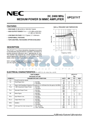 UPC2771T-E3 datasheet - 3V, 2400 MHz MEDIUM POWER SI MMIC AMPLIFIER