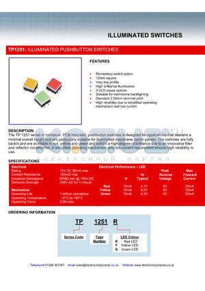 TP1251 datasheet - ILLUMINATED PUSHBUTTON SWITCHES