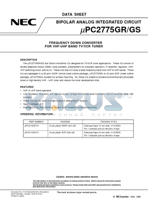 UPC2775GS-E1 datasheet - FREQUENCY DOWN CONVERTER FOR VHF-UHF BAND TV/VCR TUNER