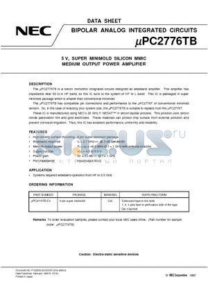 UPC2776 datasheet - 5 V, SUPER MINIMOLD SILICON MMIC MEDIUM OUTPUT POWER AMPLIFIER