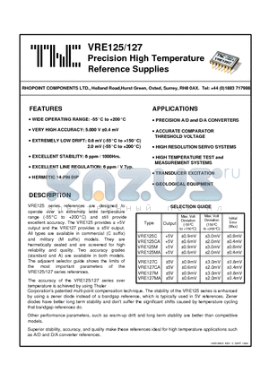 VRE125C datasheet - Precision High Temperature Reference Supplies