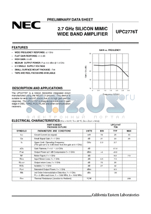 UPC2776 datasheet - 2.7 GHz SILICON MIMIC WIDE BAND AMPLIFIER