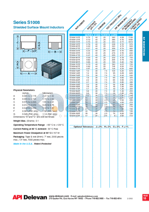 S1008-181K datasheet - Shielded Surface Mount Inductors