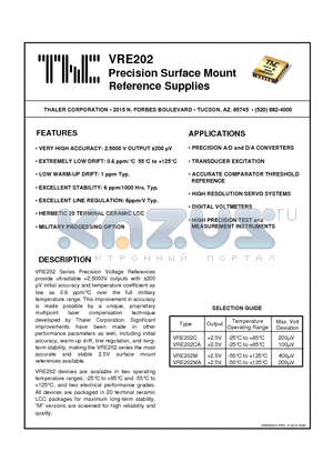 VRE204 datasheet - Precision Surface Mount Reference Supplies