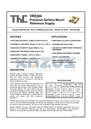 VRE204 datasheet - Precision Surface Mount Reference Supply
