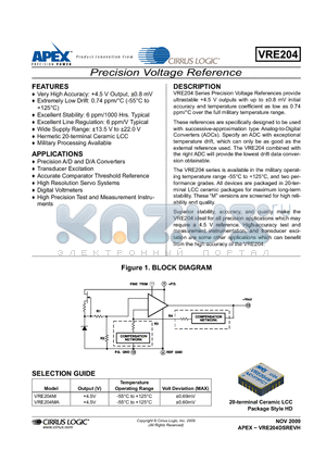 VRE204 datasheet - Precision Voltage Reference