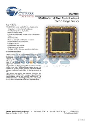 STAR1000-BK7 datasheet - 1M Pixel Radiation Hard CMOS Image Sensor