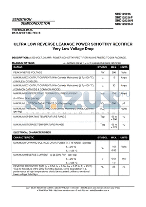 SHD125236 datasheet - ULTRA LOW REVERSE LEAKAGE POWER SCHOTTKY RECTIFIER Very Low Voltage Drop
