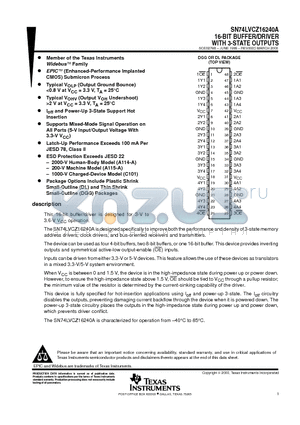 SN74LVCZ16240ADGG datasheet - 16-BIT BUFFER/DRIVER WITH 3-STATE OUTPUTS