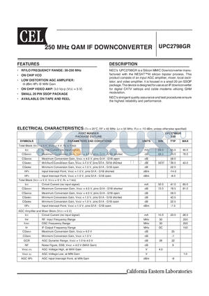 UPC2798GR-E1-A datasheet - 250 MHz QAM IF DOWNCONVERTER