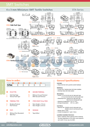 STASBNG15TR datasheet - 4 x 3 mm Miniature SMT Tactile Switches