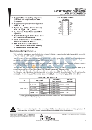 SN74LVT125DBLE datasheet - 3.3-V ABT QUADRUPLE BUS BUFFERS WITH 3-STATE OUTPUTS