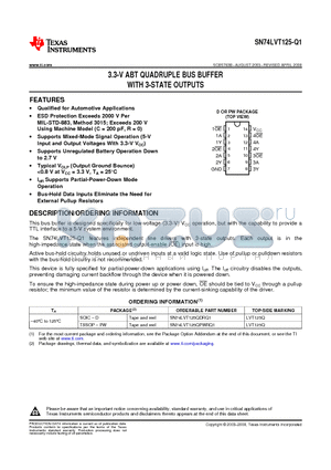 SN74LVT125QPWRG4Q1 datasheet - 3.3-V ABT QUADRUPLE BUS BUFFER WITH 3-STATE OUTPUTS