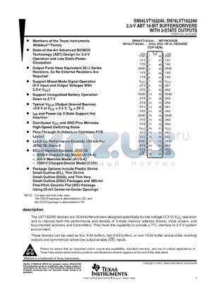 SN74LVT162240DGVR datasheet - 3.3-V ABT 16-BIT BUFFERS/DRIVERS WITH 3-STATE OUTPUTS