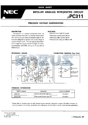 UPC311C datasheet - PRECISION VOLTAGE COMPARATORS