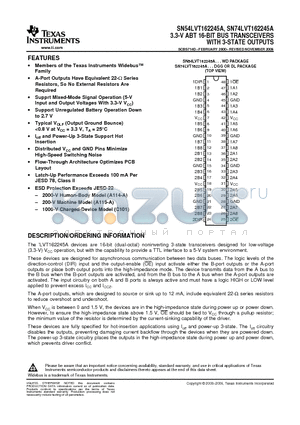 SN74LVT162245A datasheet - 3.3-V ABT 16-BIT BUS TRANSCEIVERS WITH 3-STATE OUTPUTS