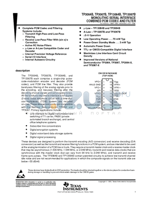 TP13064B datasheet - MONOLITHIC SERIAL INTERFACE COMBINED PCM CODEC AND FILTER
