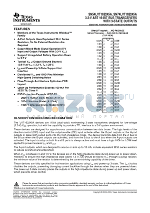 SN74LVT162245ADLG4 datasheet - 3.3-V ABT 16-BIT BUS TRANSCEIVERS WITH 3-STATE OUTPUTS